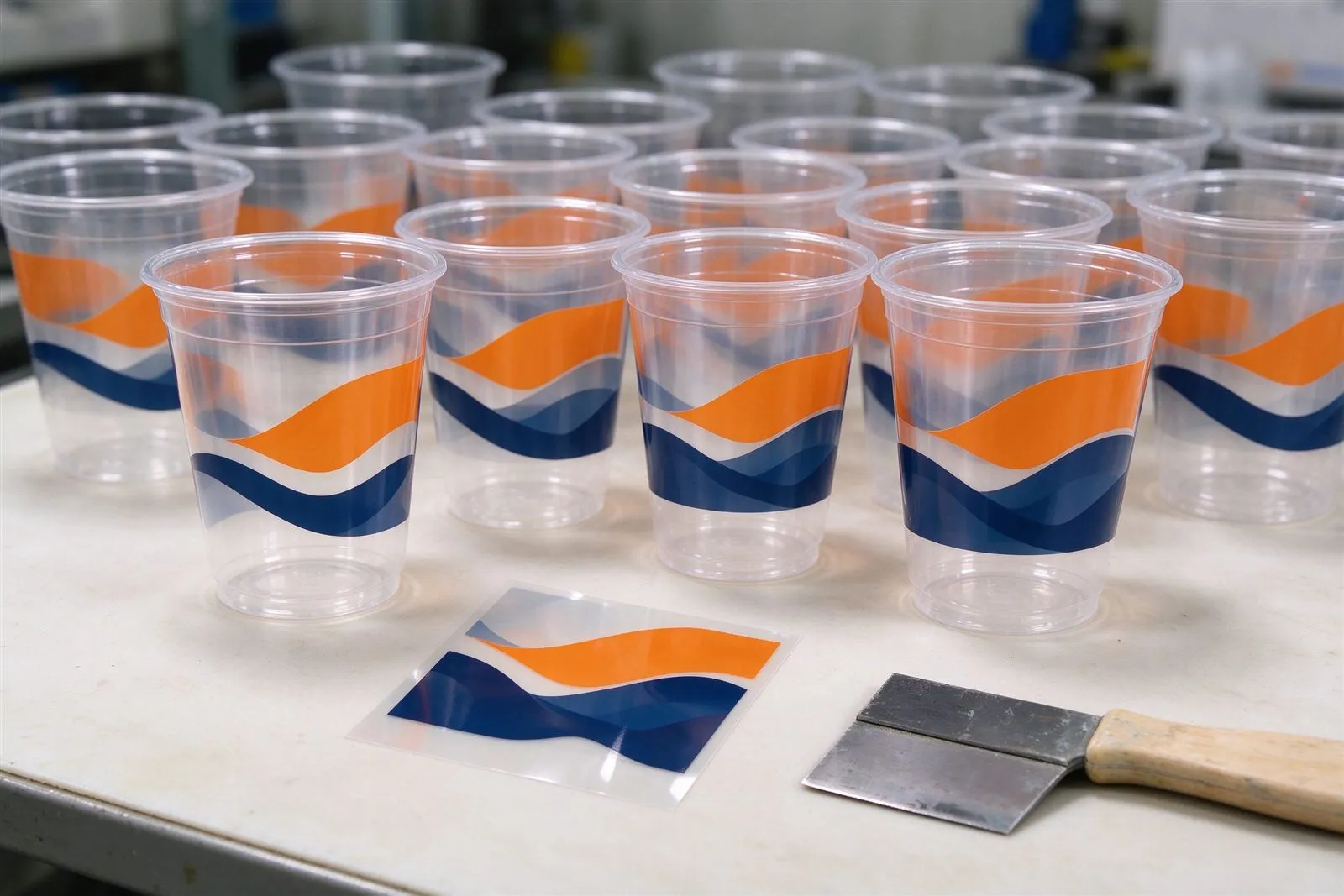 In-mold labeling process on transparent cups